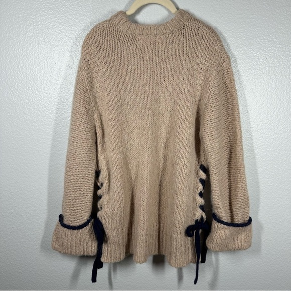 Mila Owen Sweater Women's Medium (F) Tan Wool Alpaca Chunky Lace Sides‎ - Picture 7 of 8